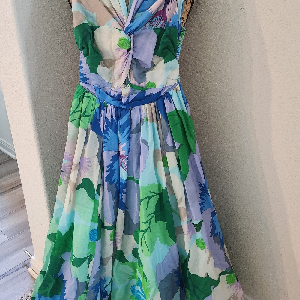 Tracy Reese Hope For Flowers SmallFloral Maxi Dress - Green and Blue